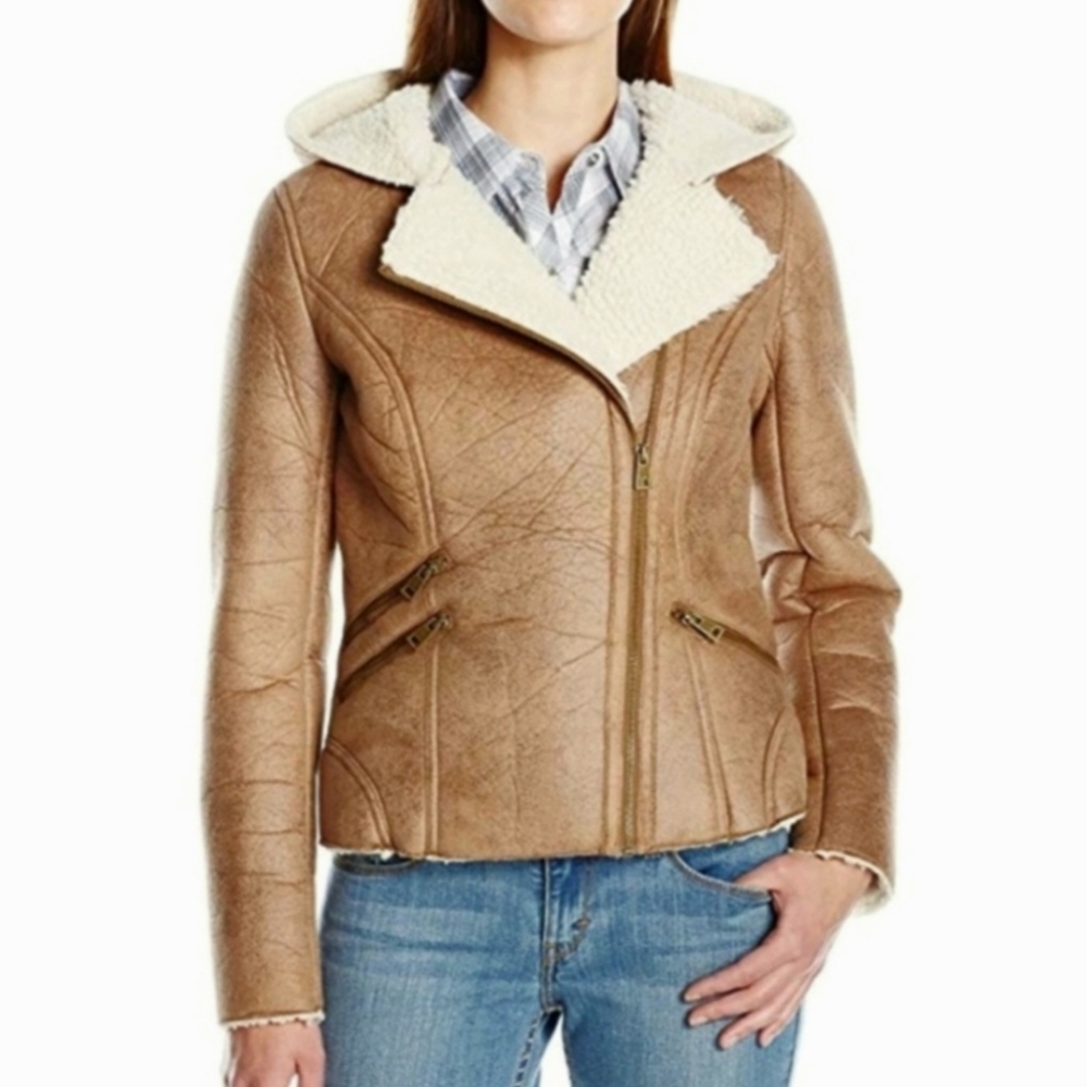 Levi's Jacket Women's Medium Faux Shearling Asymmetrical Sherpa Lined Moto
